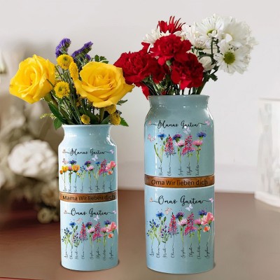 Personalisierte Gigi's Garden Geburt Blumenvase mit Kindern Name für Weihnachten Geschenkideen