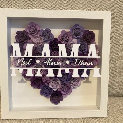 Personalisierte Mama Blume Schatten Box mit Kindernamen für Muttertag Geschenk