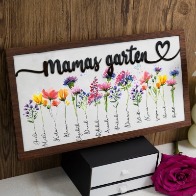 Benutzerdefinierte Mama's Garden Geburt Blume Rahmen mit Kindernamen für Weihnachten Geschenkideen