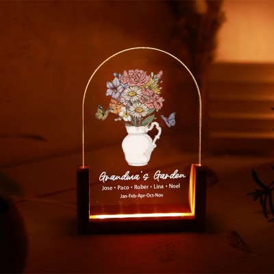 Benutzerdefinierte Geburt Blumenstrauß Acryl Led Nachtlicht für Mama Oma Weihnachtsgeschenk