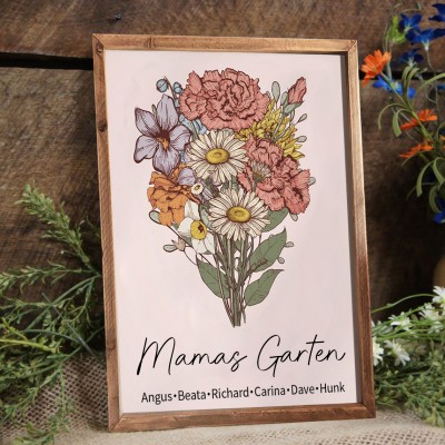 Benutzerdefinierte Mama's Garden Geburt Blumenstrauß Rahmen mit Kindernamen für Weihnachten Geschenkideen