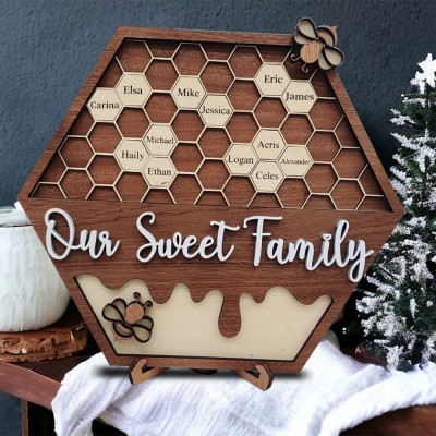Personalisierte Grandbabees Holz Zeichen Bee Hive Familie für Oma Mama Weihnachtsgeschenk