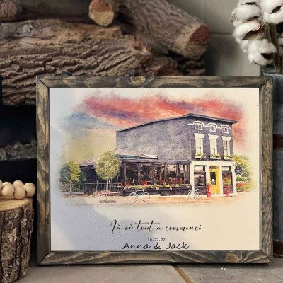 Benutzerdefinierte Aquarell Haus Hand gemalt Porträt von Foto für Valentinstag Jahrestag Geschenk