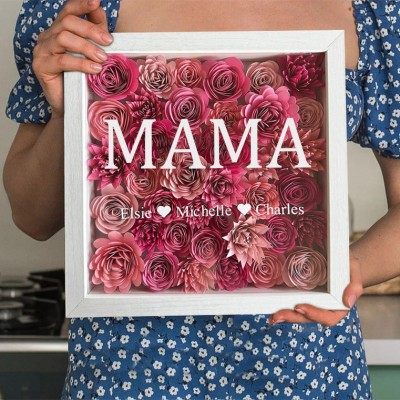 Benutzerdefinierte Mama Blume Schatten Box mit Kindern Namen für Weihnachtsgeschenk