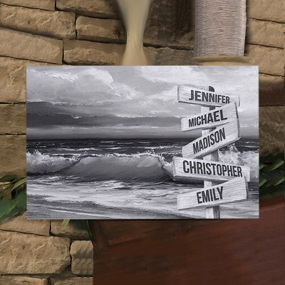 Personalisierte Nachname Geburtsdatum Vintage Straße Zeichen mehrere Namen Premium-Leinwand Wandkunst Bestes Geschenk