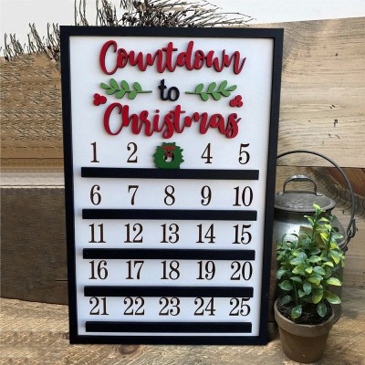 Countdown zum Weihnachtskalender Holzschild mit beweglichem Kranz