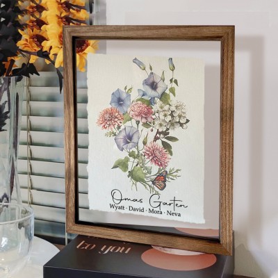 Benutzerdefinierte Omas Garten Geburt Blume Familie Blumenstrauß Rahmen Antike Home Art für Weihnachtsgeschenk