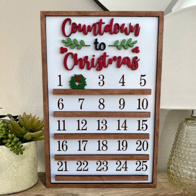 Countdown zum Weihnachtskalender Holzschild mit beweglichem Kranz