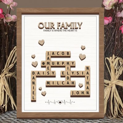 Individuelles Kreuzworträtsel Familien-Scrabble-Stein Namensschild aus Holz als Weihnachtsgeschenk oder Jubiläumsandenken