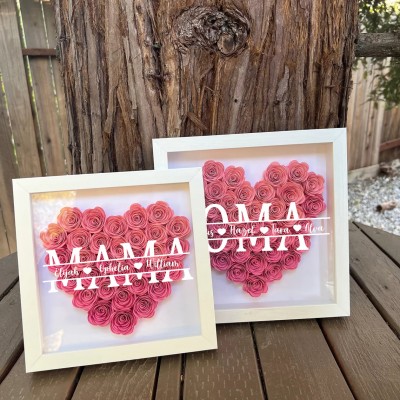 Benutzerdefinierte Mama Blume Schatten Box mit Kindernamen für Muttertag Geschenk