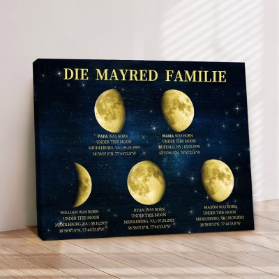 Benutzerdefinierte Familie Universum Mondphase drucken Rahmen mit Kindernamen einzigartige Muttertag Geschenk