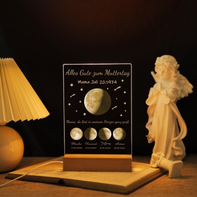 Benutzerdefinierte Mama Galaxy LED-Licht Mondphase Rahmen mit Kindernamen für Muttertag Geschenke