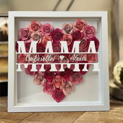 Benutzerdefinierte Mama Blume Schatten Box mit Kindernamen für Muttertag Geschenk