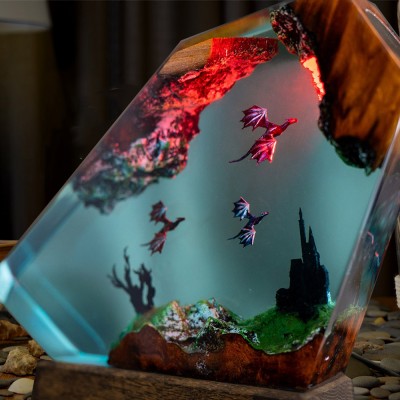 Feuerdrache Harz Holz Lampe Kunst Dekor für Zuhause