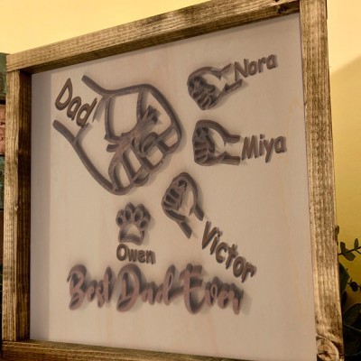 Personalisierte Faust Bump Bester Vater Jemals Holzschild mit Kindern Name für Vatertag Geschenk
