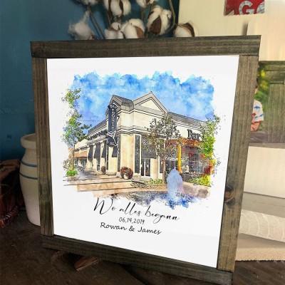 Benutzerdefinierte Aquarell Haus Hand gemalt Porträt von Foto für Valentinstag Jahrestag Geschenk
