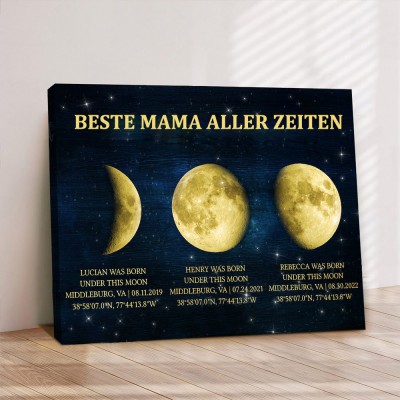 Benutzerdefinierte Beste Mama aller Zeiten Universum Mondphase drucken Rahmen mit Kindernamen einzigartige Geschenkideen