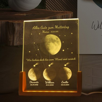 Benutzerdefinierte Mama Galaxy LED-Licht Mondphase Rahmen mit Kindernamen für Muttertag Geschenke