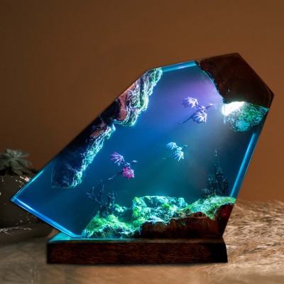 Drachenharz-Holzlampe, Kunstdekor für Drachenliebhaber, Geschenkideen