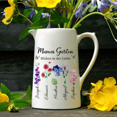 Benutzerdefinierte Mamas Garten Geburt Blumenvase mit Kindernamen für Muttertag Geschenk