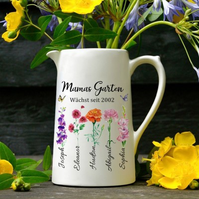Benutzerdefinierte Mamas Garten Geburt Blumenvase mit Kindernamen für Muttertag Geschenk