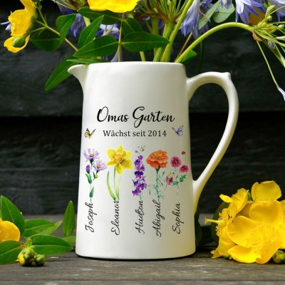 Benutzerdefinierte Omas Garten Geburt Blumenvase mit Kindernamen für Muttertag Geschenk