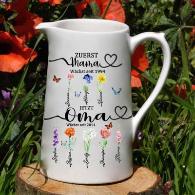 Erste Mama jetzt Oma personalisierte Geburt Blumenvase mit Kindern Namen für Weihnachten Geschenkideen
