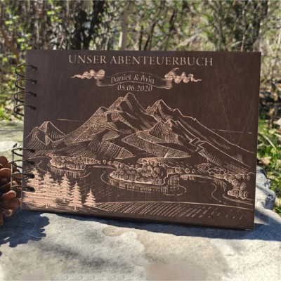 Personalisierte Reise Scrapbook hölzerne Fotoalbum Abenteuer Buch für Paar Valentinstag Jahrestag Geschenk