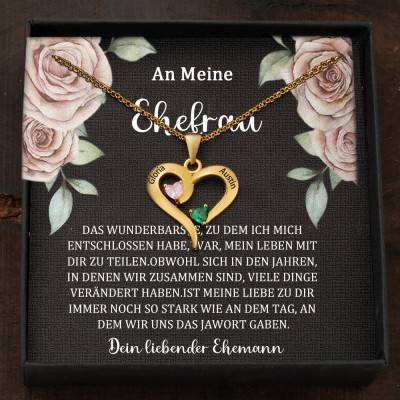 Benutzerdefinierte Paar Namen Herz Halskette mit Geburtssteinen Valentinstag Geschenke