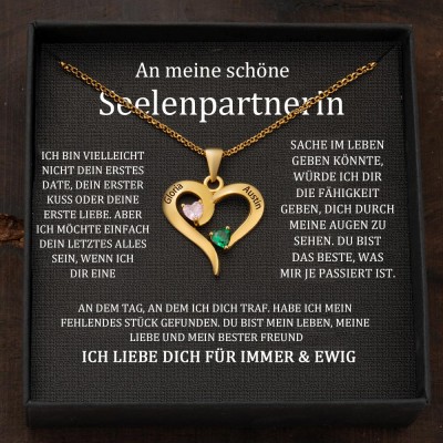 Personalisierte herzförmige Namenskette mit Geburtssteinen für Paare