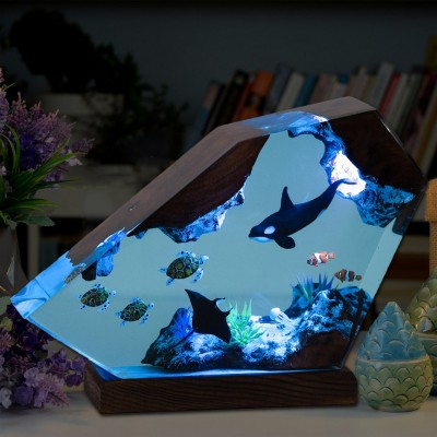 Ozean Orca Harz Holz Lampe Kunst Dekor