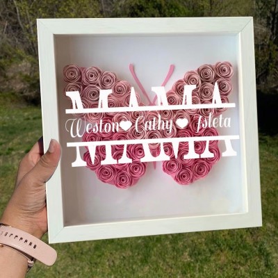 Benutzerdefinierte Schmetterling Mama Blume Schattenbox mit Kindern Namen für Weihnachtsgeschenk
