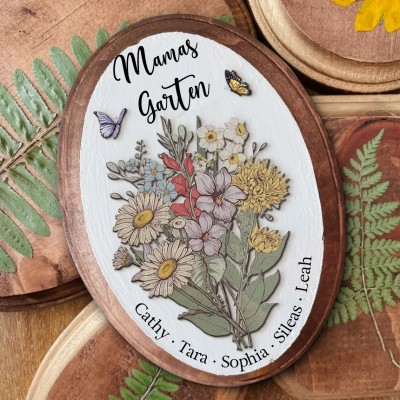 Personalisierte Mama's Garten Geburt Blumenstrauß Kunst Oval Holz Zeichen mit Kindern Namen für Familie Muttertag Geschenk