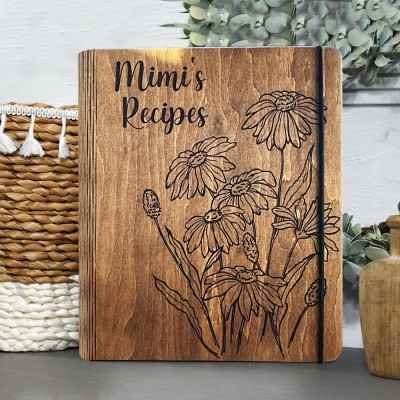 Personalisiertes Holz Rezept Buch Blank Binder Geburt Blume Kochbuch für Mama Oma Weihnachten Jahrestag Geschenk