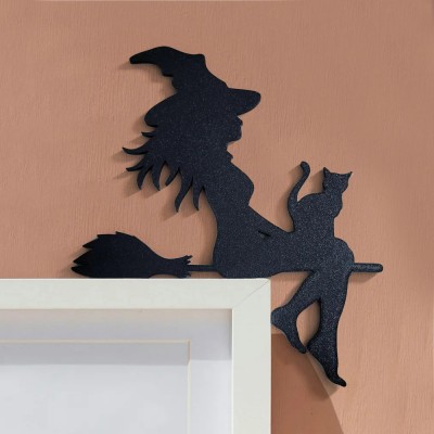 Halloween Hexe Katze Fliegender Besenstiel Tür Topper Home Decor