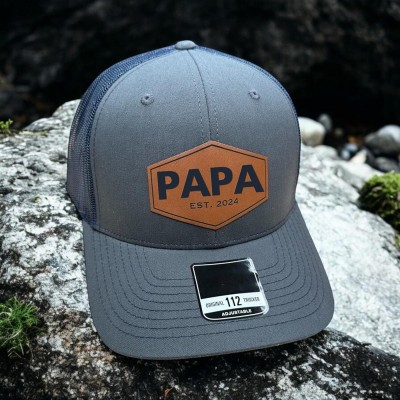 Personalisierte Papa-Mütze mit Lederaufnäher Baseballkappe