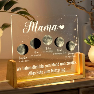 Personalisierte Mama Mondphase Nachtlicht von Datum für Muttertag Geschenk