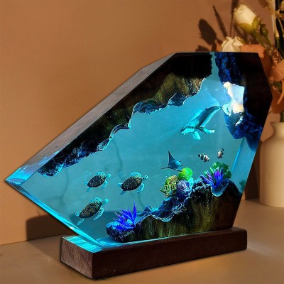 Ozean Wal und Schildkröten Harz Holz Lampe Kunst Dekor