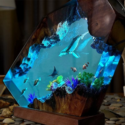 Ozean Buckelwal Harz Nacht Holz Lampe Kunst Dekor