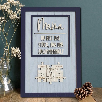 Benutzerdefinierte Mama Puzzle Zeichen mit Namen Stück, das uns zusammen für Muttertag Geschenkideen hält
