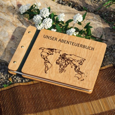 Unsere hölzerne Abenteuer Buch personalisierte Leder Fotoalbum für Valentinstag Jahrestag Geschenkideen