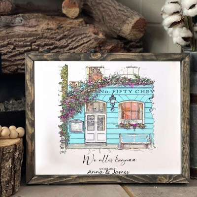 Benutzerdefinierte Aquarell Haus Hand gemalt Porträt von Foto für Valentinstag Jahrestag Geschenk
