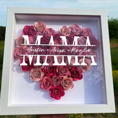Personalisierte Mama Blume Schatten Box mit Kindernamen für Muttertag Geschenk