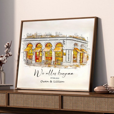 Benutzerdefinierte Aquarell Haus Hand gemalt Porträt von Foto für Valentinstag Jahrestag Geschenk