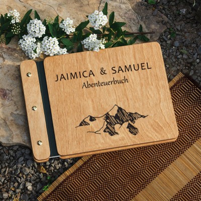 Unsere hölzerne Abenteuer Buch personalisierte Leder Fotoalbum für Valentinstag Jahrestag Geschenkideen
