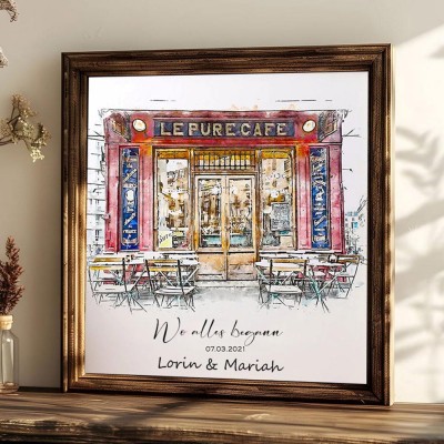 Benutzerdefinierte Aquarell Haus Hand gemalt Porträt von Foto für Valentinstag Jahrestag Geschenk