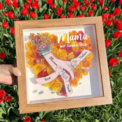 Personalisierte Blume Hand in Hand Mama Schattenbox mit Kindern Namen für Muttertag Geschenk