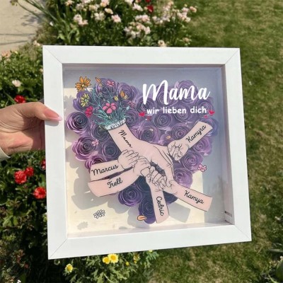 Personalisierte Blume Hand in Hand Mama Schattenbox mit Kindern Namen für Muttertag Geschenk