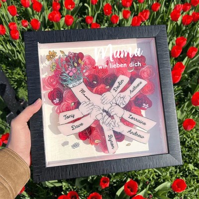 Personalisierte Blume Hand in Hand Mama Schattenbox mit Kindern Namen für Muttertag Geschenk