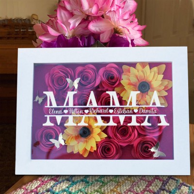 Benutzerdefinierte Mama Blume Schatten Box mit Kindern Namen für Weihnachtsgeschenk